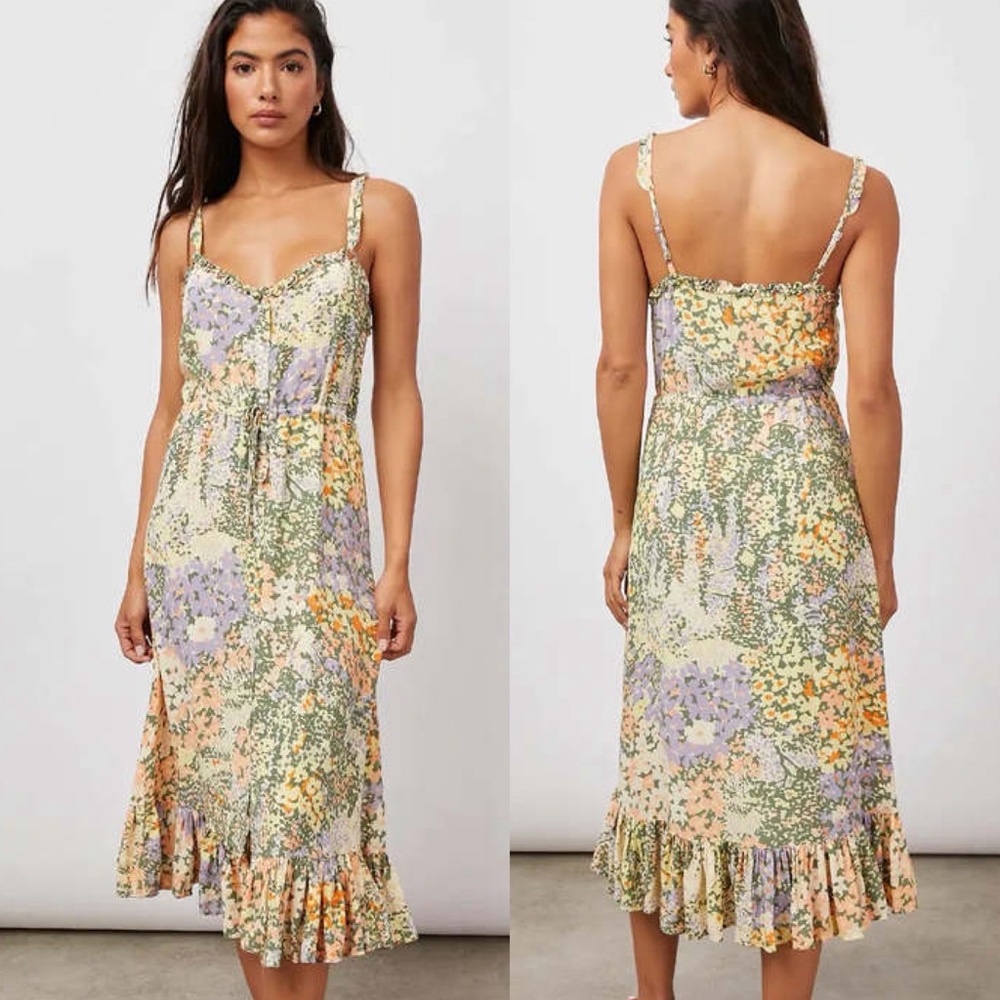Rails Adalyn Floral Midi Dress in Gardenia Green Size Small Peach Lavender Cream